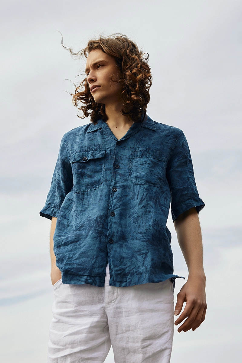 Printed short sleeve linen shirt and Drawstring linen shorts