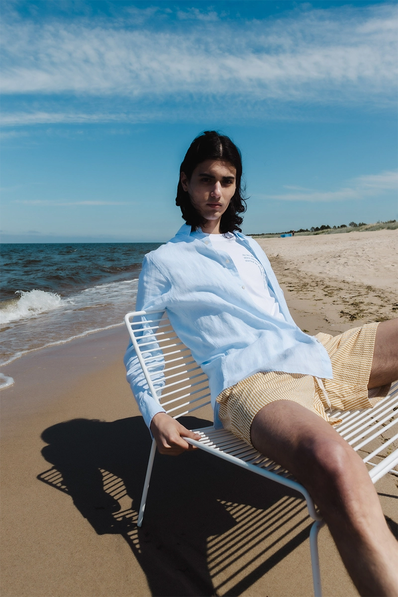 Linen regular shirt SPENSER and Stripe swim shorts STAN
