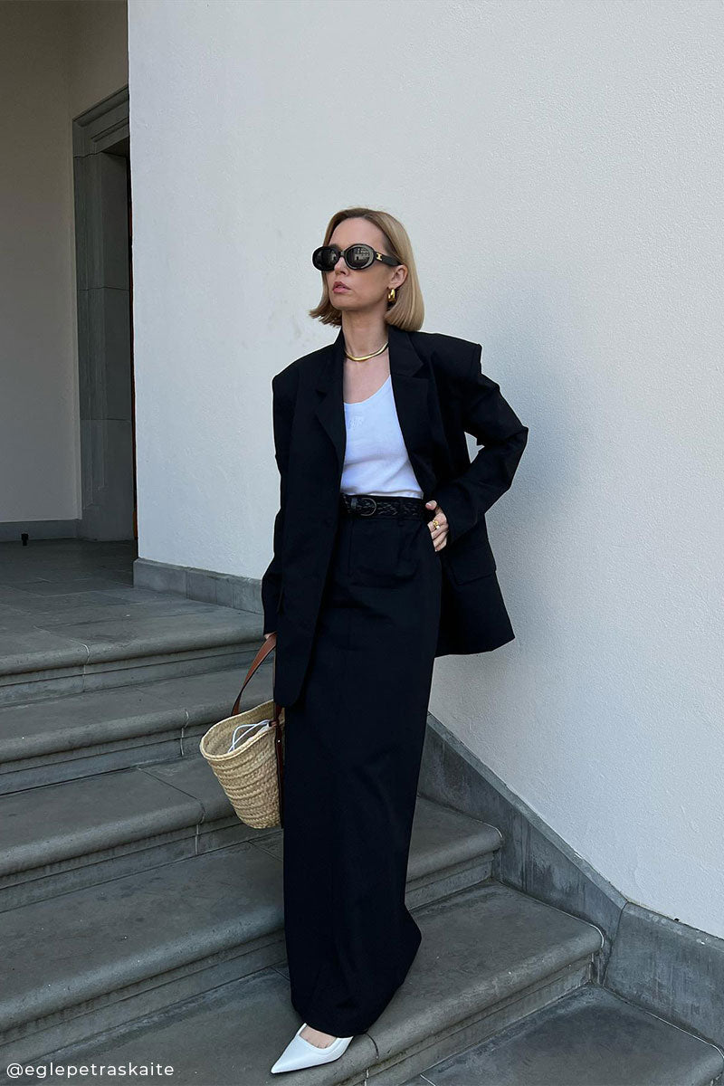 Oversized suit blazer and Tailored maxi skirt