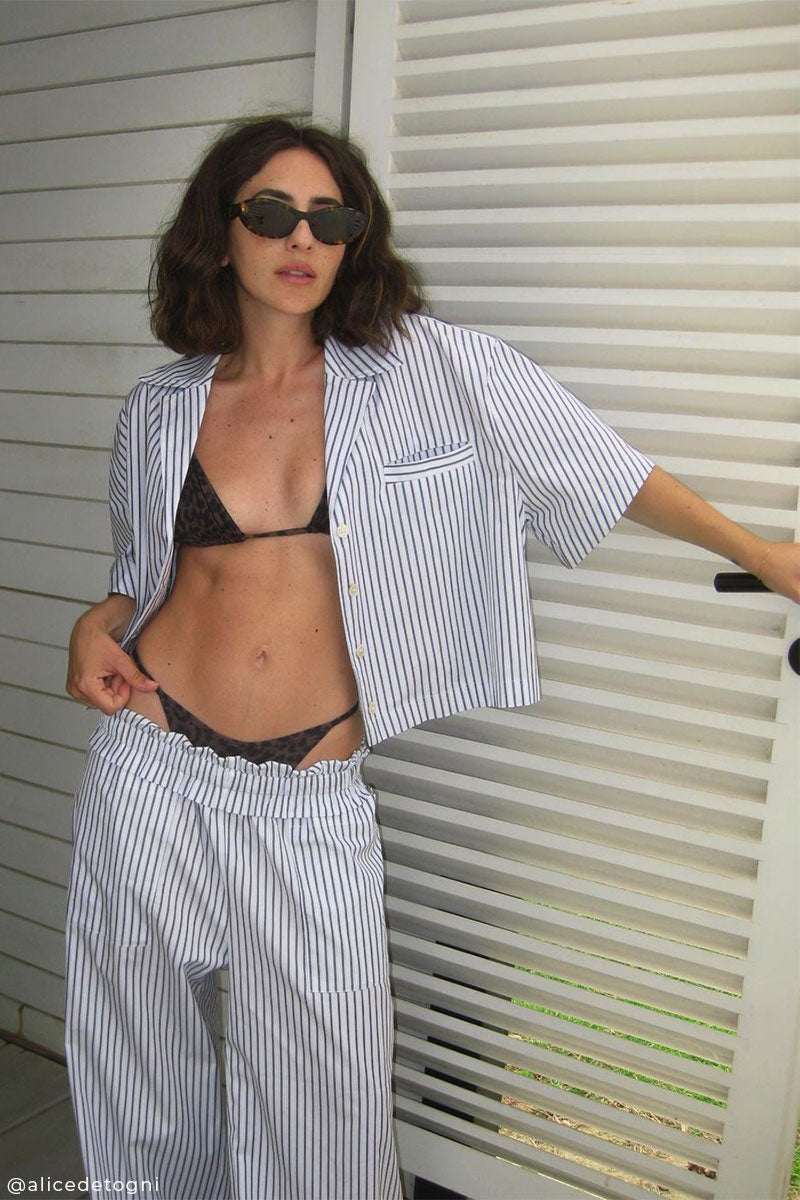 Striped crop top and Linen buttoned skirt
