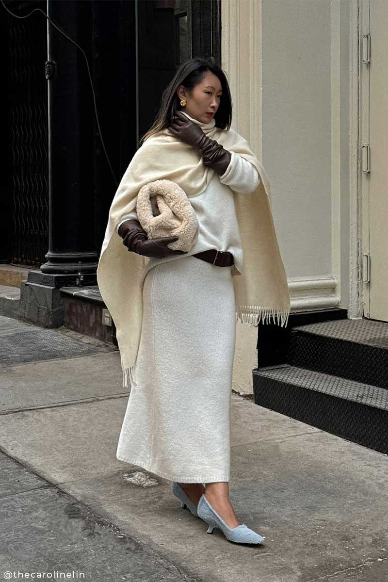 Chunky fringed scarf ANISE and Textured wide-sleeve cardigan LINN