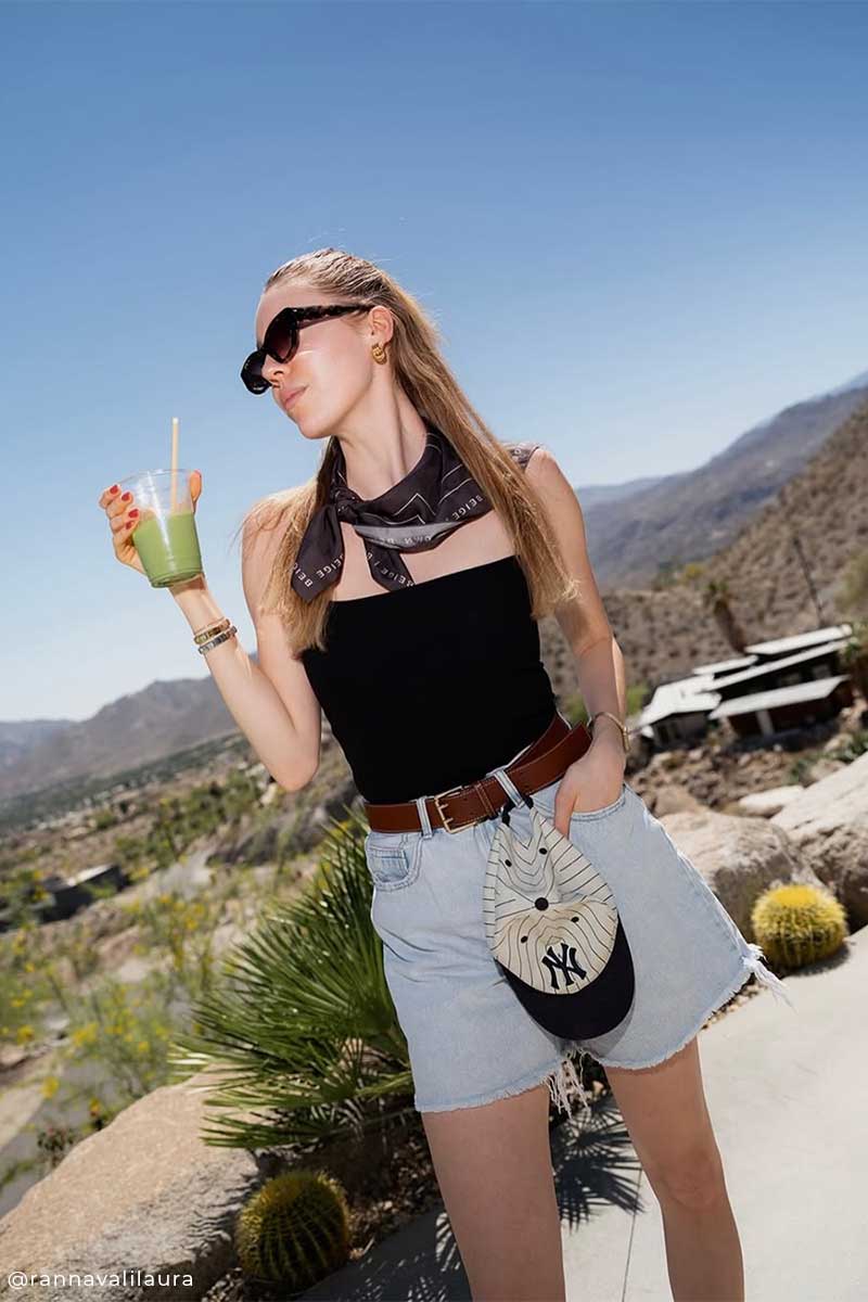Tank top MINA and Relaxed-fit denim shorts AYLA