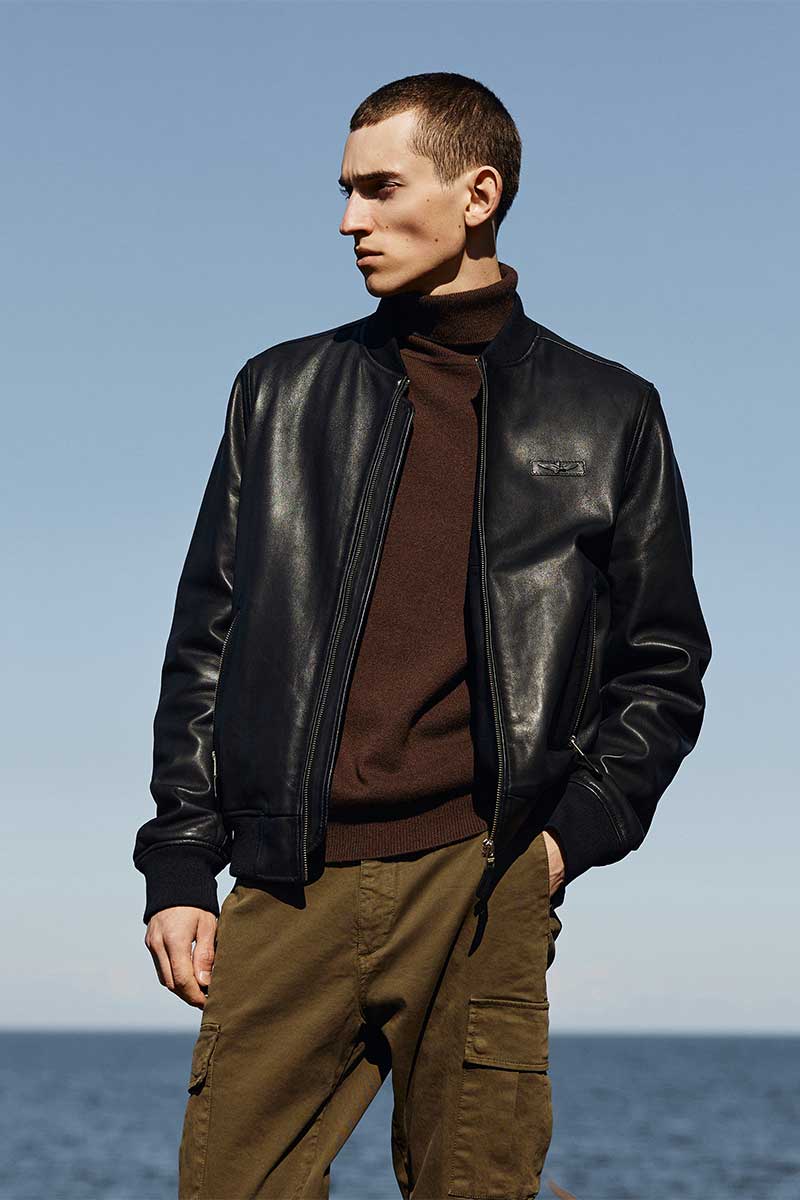 Leather bomber jacket and Rollneck cashmere pullover
