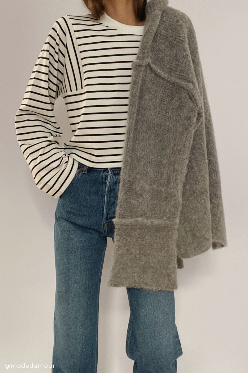 Striped cashmere sweater SONY and Tapered baggy jeans LOW SLUNG
