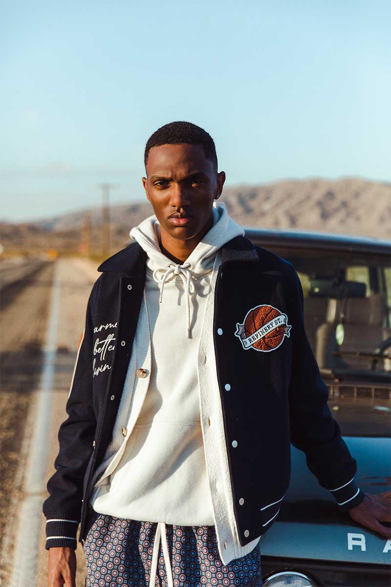 Patched varsity wool jacket and Logo-embroidered hoodie