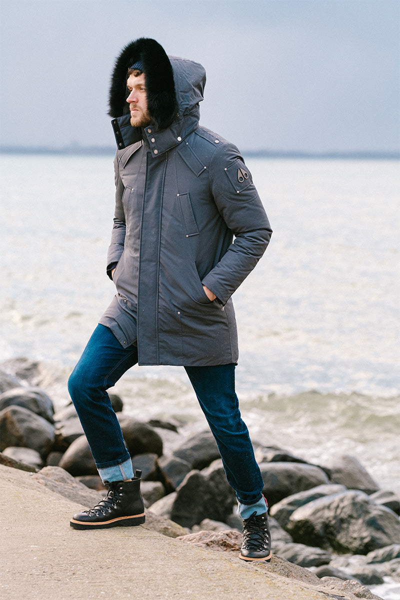 Hooded down parka FIREBAG and Light-wash slim-fit jeans