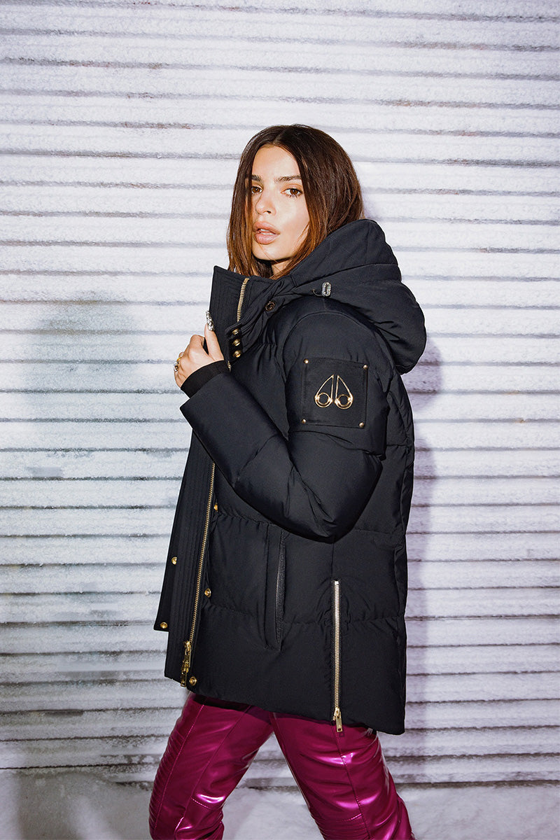 Gold-detail down parka WATERSHED and Straight-fit leather trousers