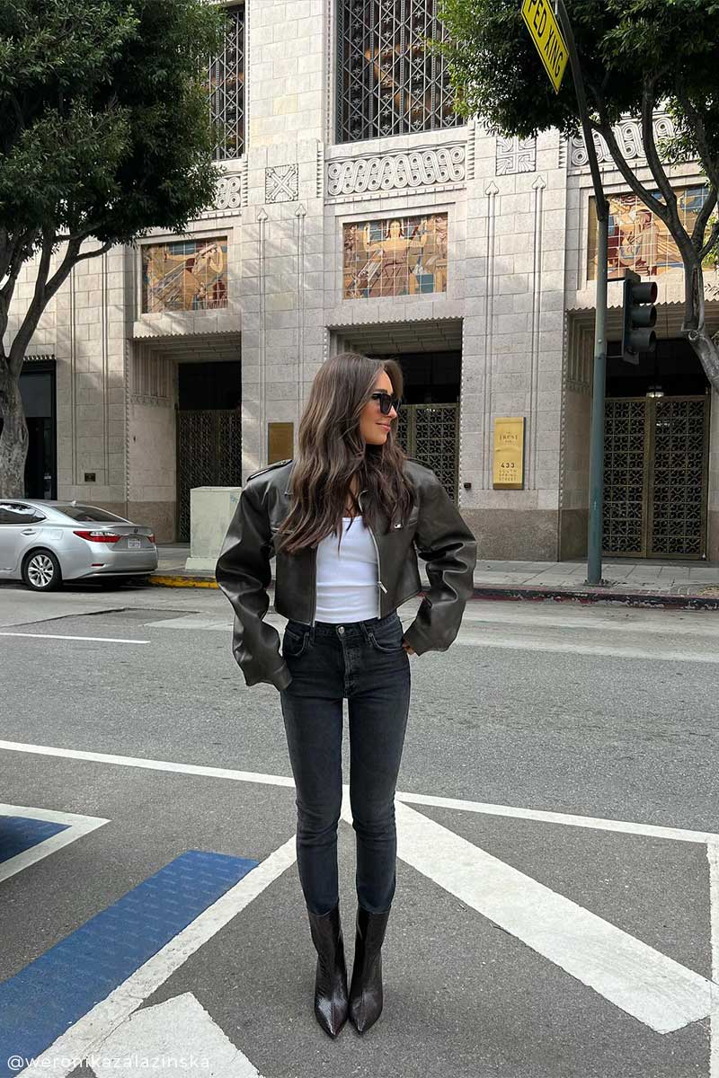 High rise straight jeans RILEY LONG and Ankle leather boots HELIA