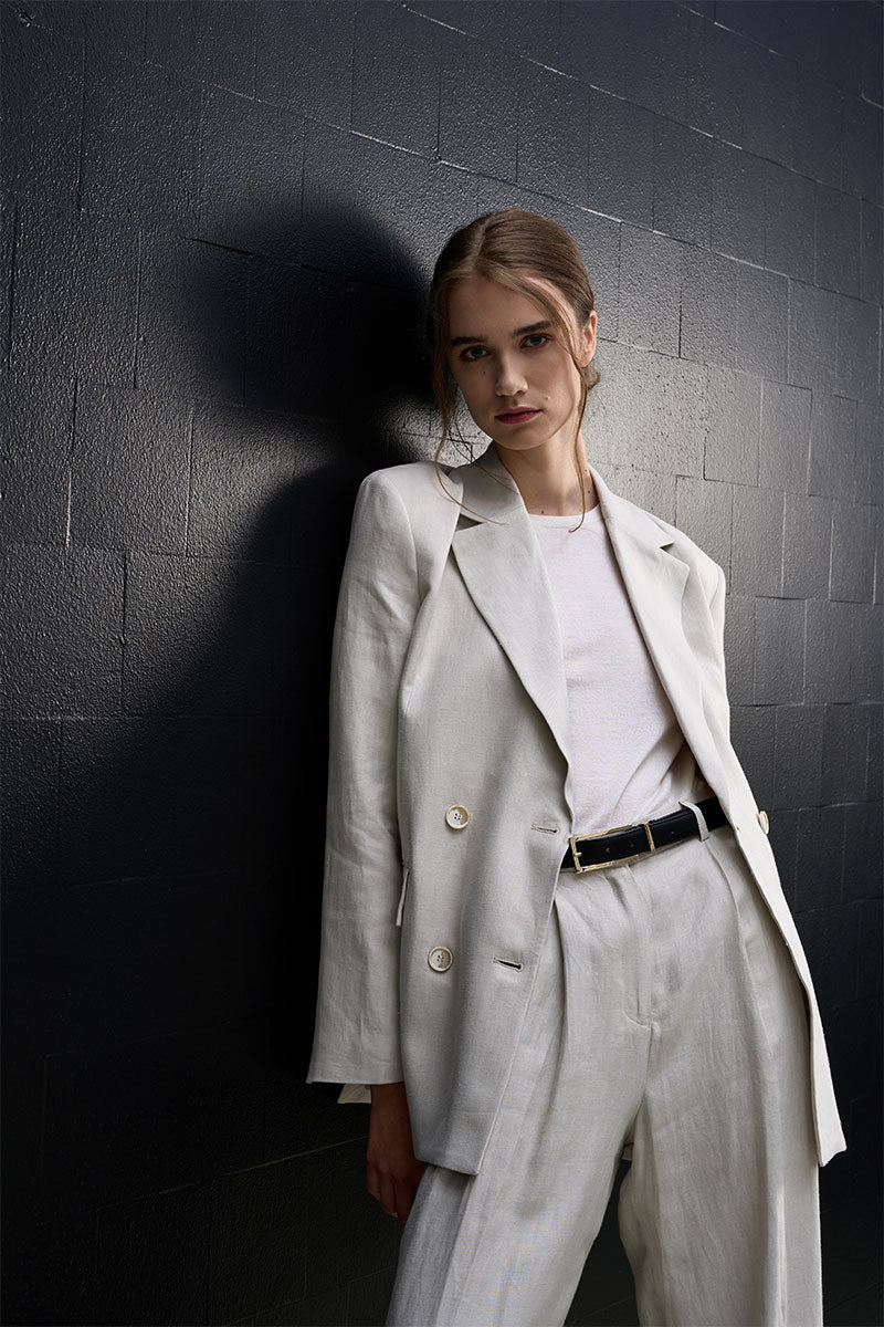 Classic linen blazer and Linen wide suit trousers