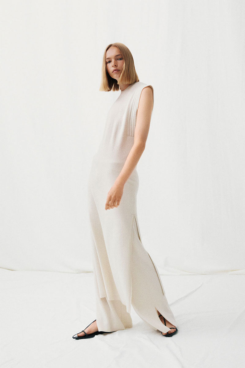 Side-slit maxi dress SUSANNA and Relaxed-fit cashmere trousers MARLO