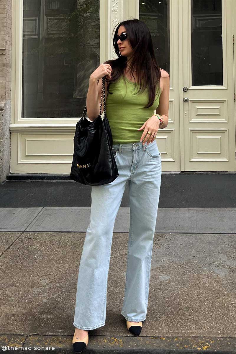 Bluzka z kontrastowym przeszyciem and Jeansy baggy FUSION