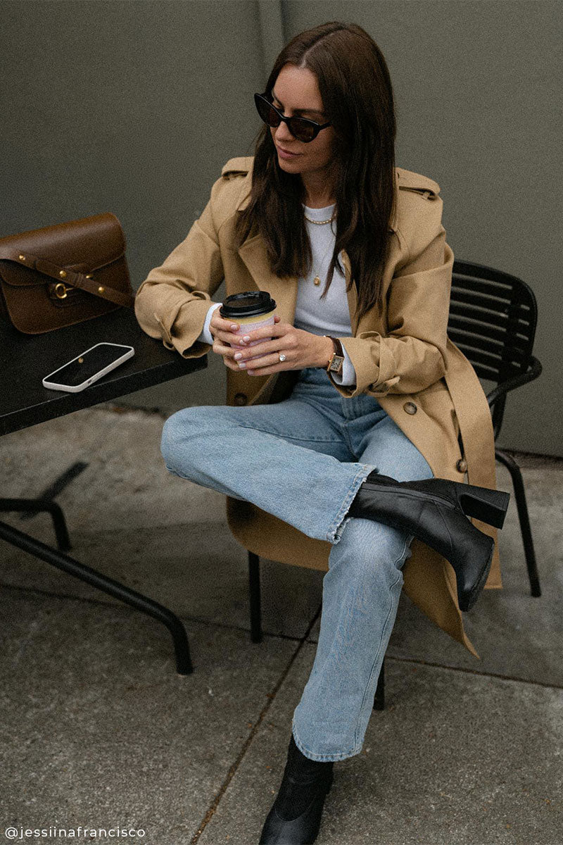 Straight cropped jeans RILEY and Ankle leather boots HELIA