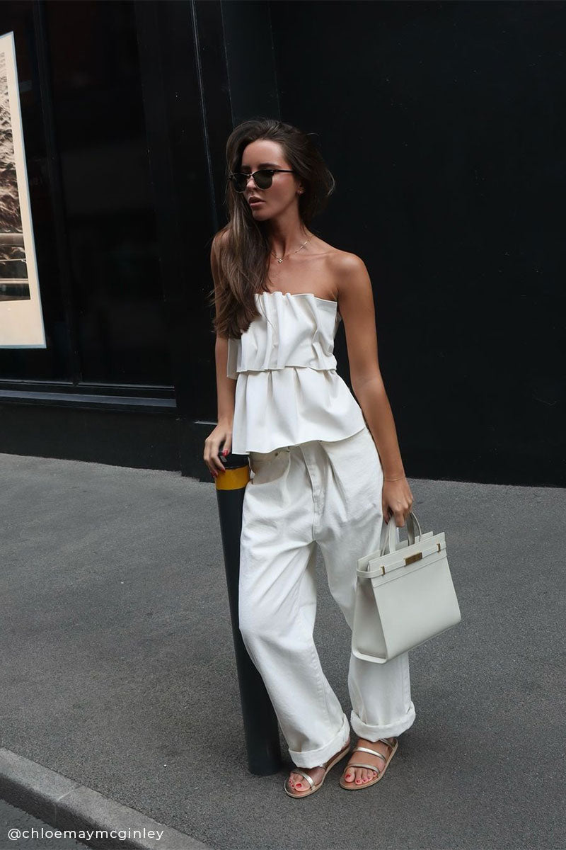 Sculpted tube top and Cotton chino trousers