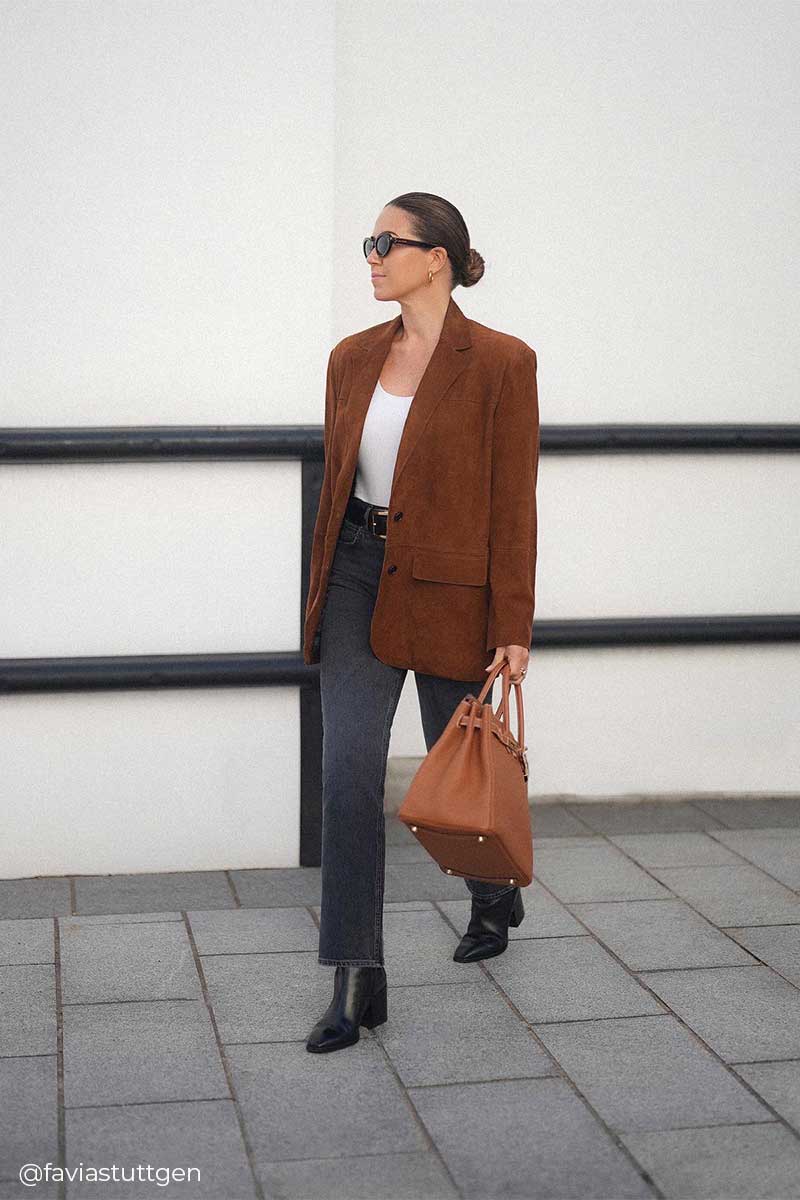 Corduroy single-breasted blazer and High-rise straight jeans 90'S PINCH