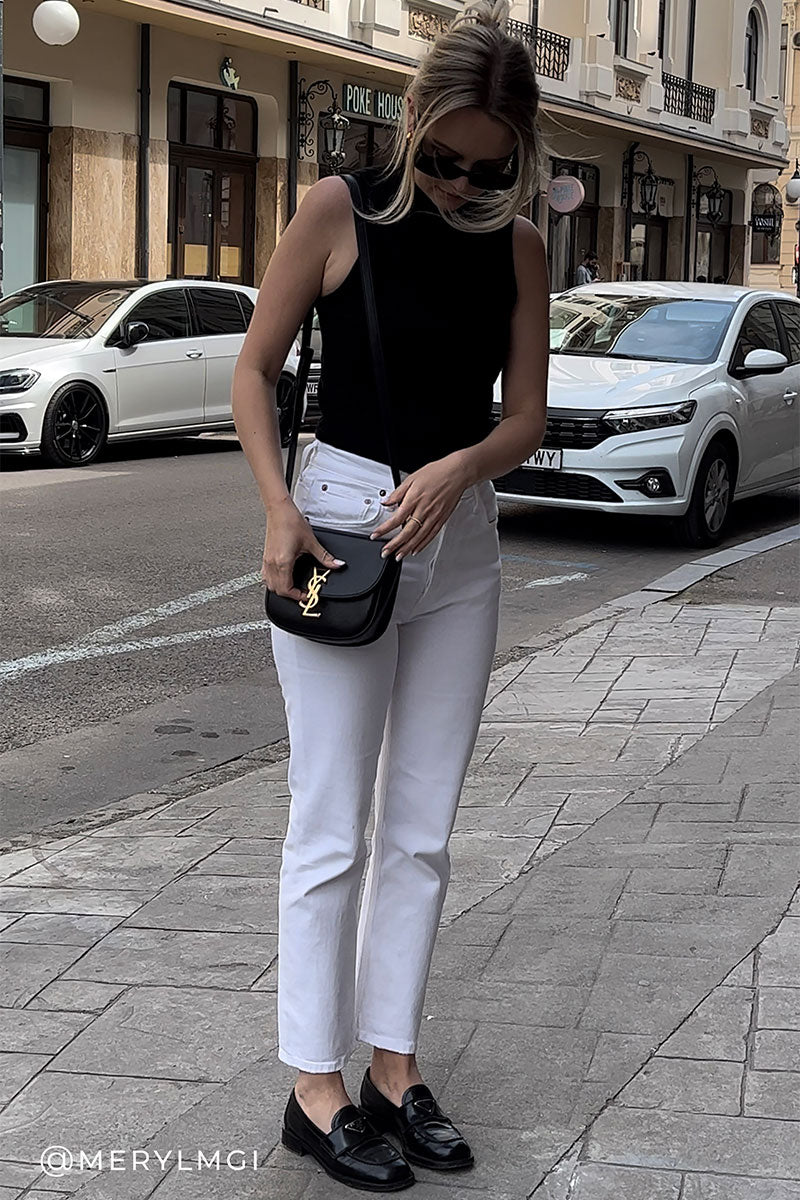 Highneck ribbed top RONNIE and Straight cropped jeans RILEY