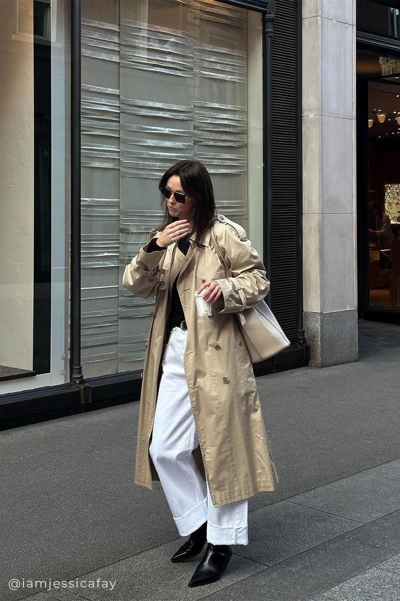 Short trench coat EEVE and Relaxed baggy jeans AYLA