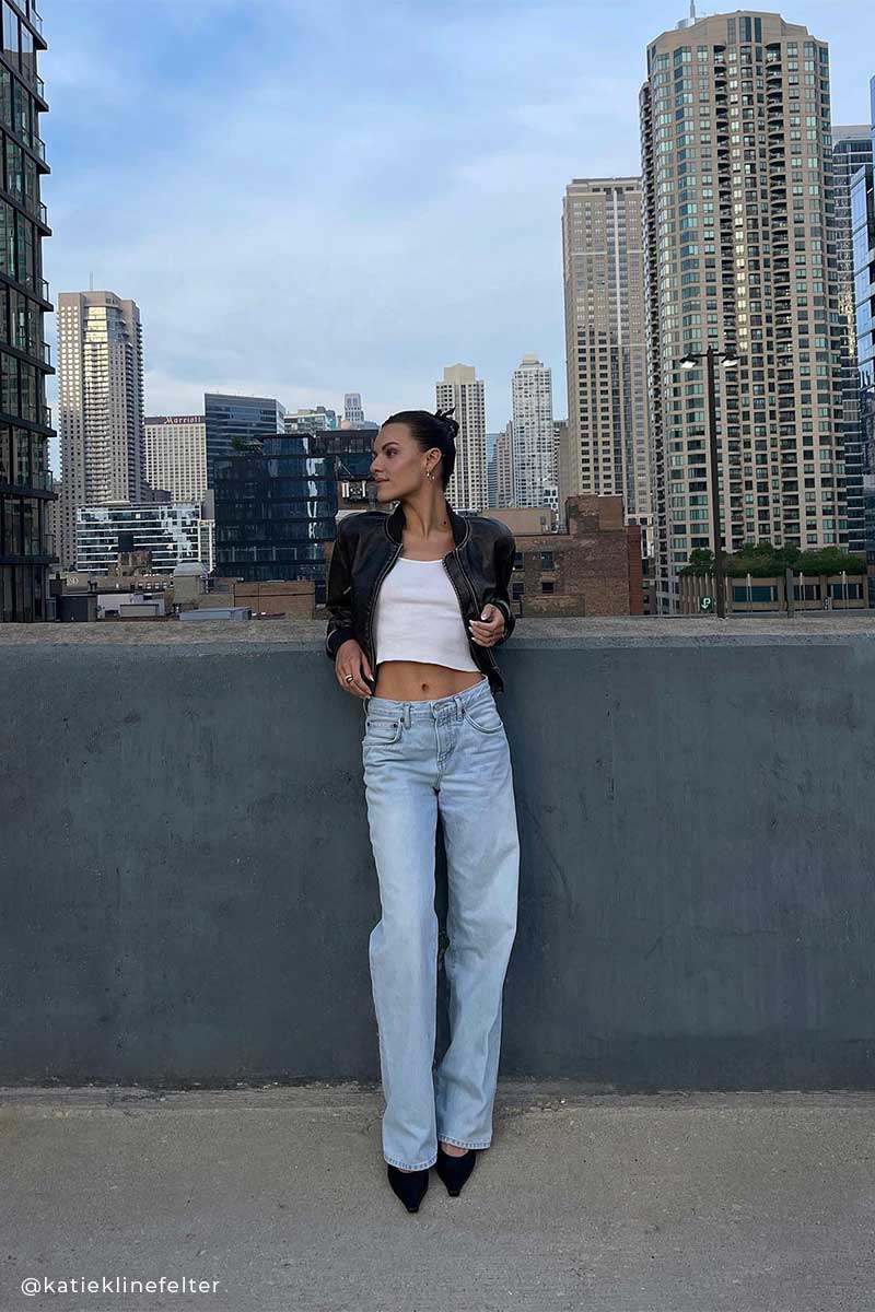 Quilted bomber jacket TOUSSAINT and Low-rise baggy jeans FUSION