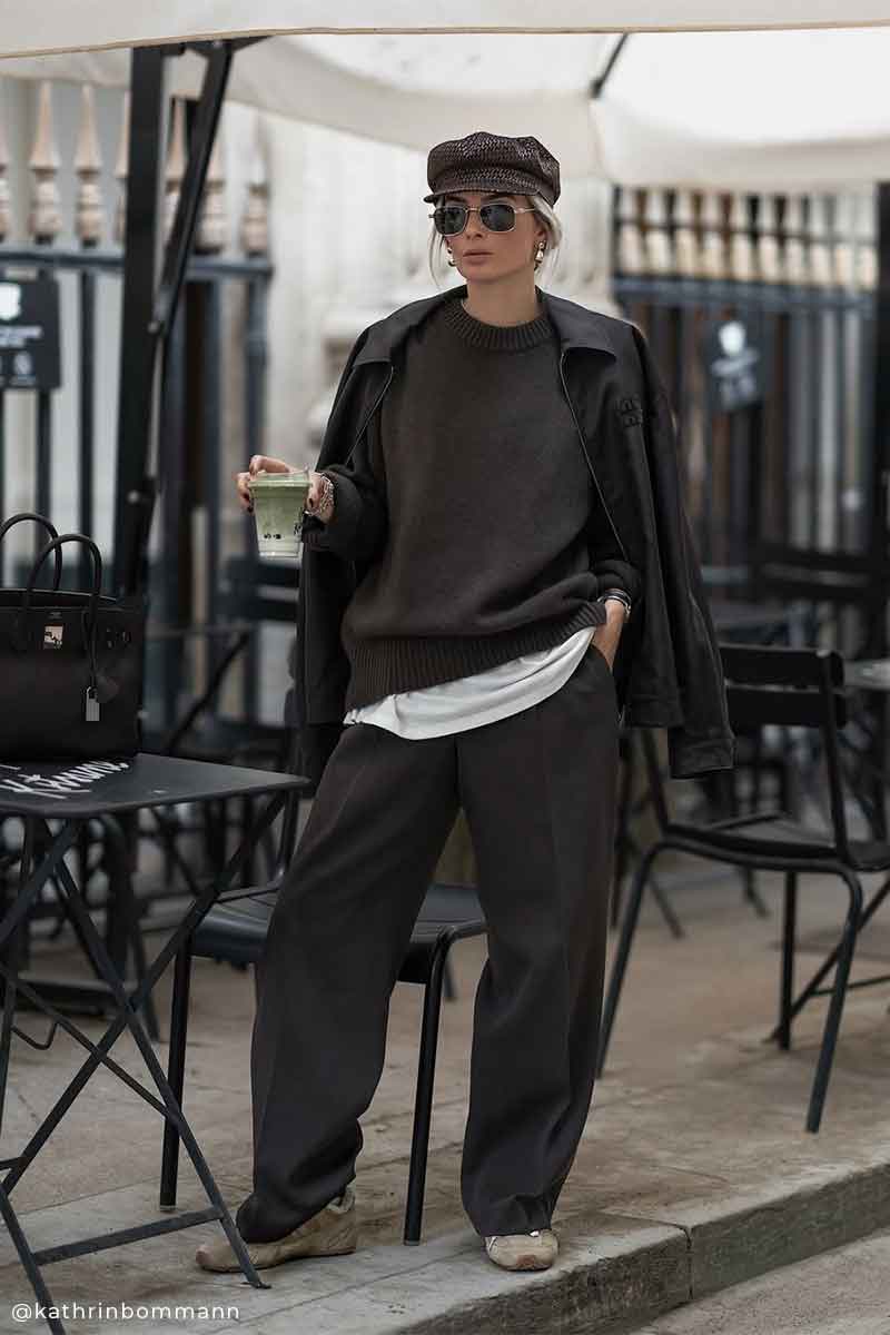 Kaszmirowy sweter RENSKE and Proste spodnie flanelowe