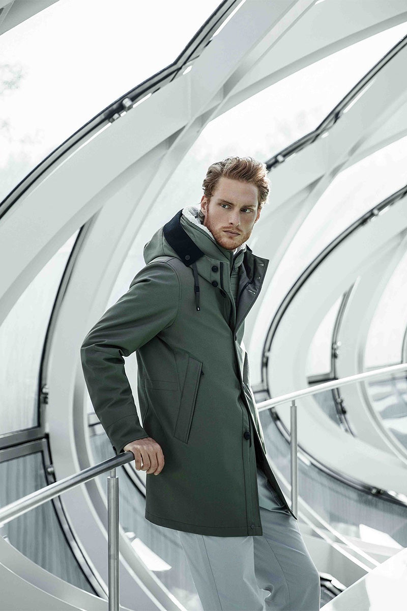 Technical quilted parka-transformer COSMOS and Tapered classic jeans ADLER