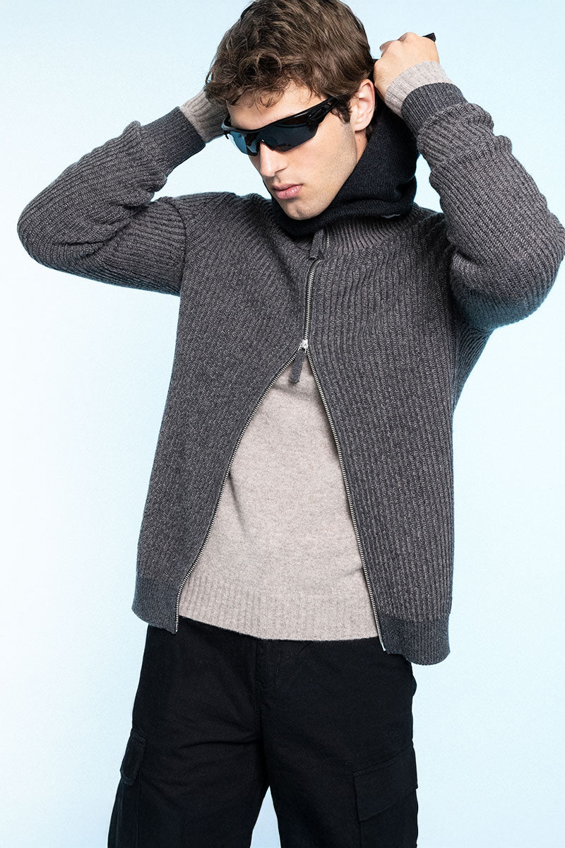 Pattern zipped cardigan and Merino rollneck pullover NEVILE
