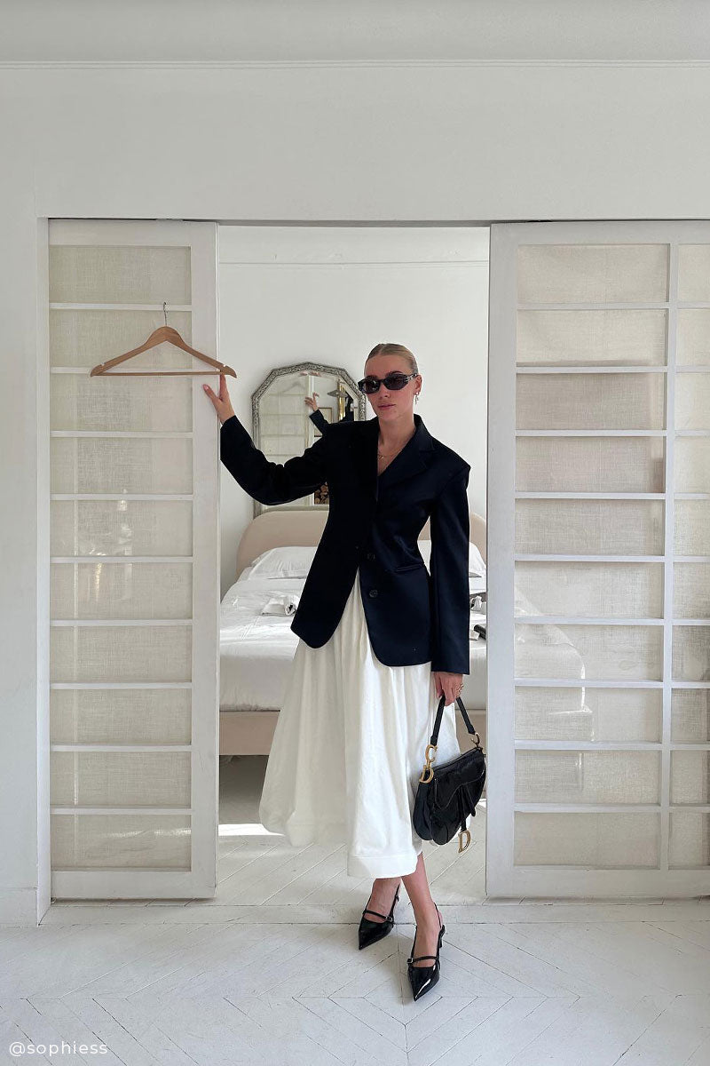 Oversized blazer and A-lined silk skirt