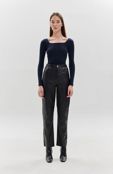 Straight-fit leather trousers