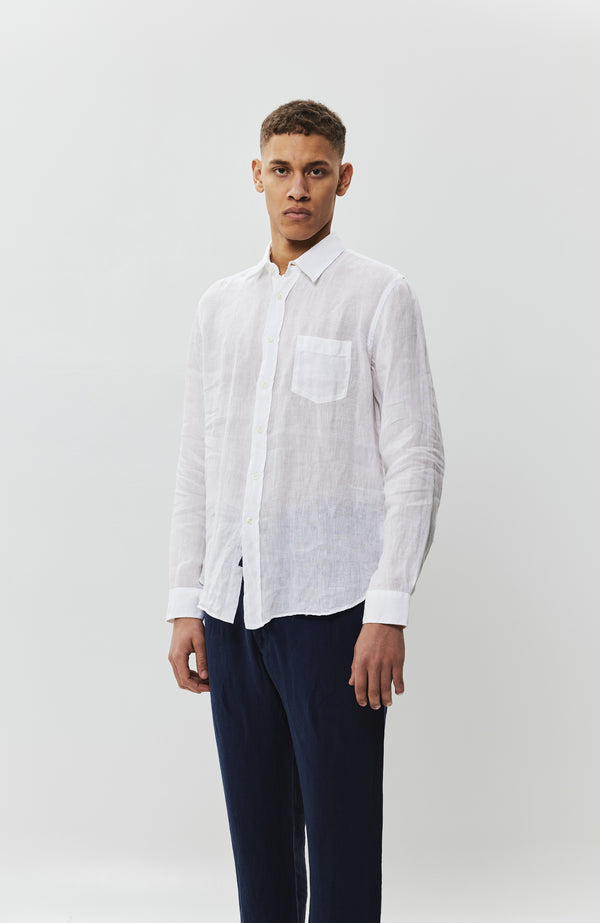 Long sleeve linen patch-pocket shirt