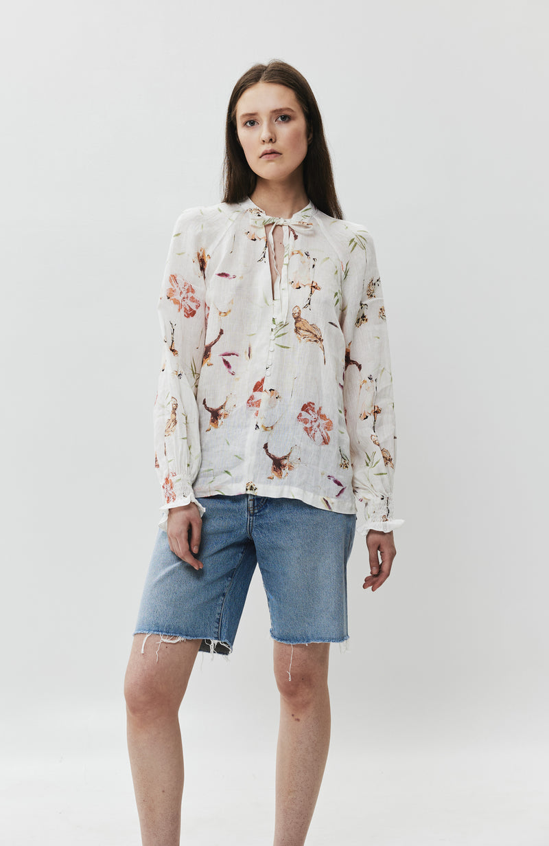 Floral printed linen blouse