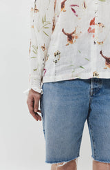 Floral printed linen blouse