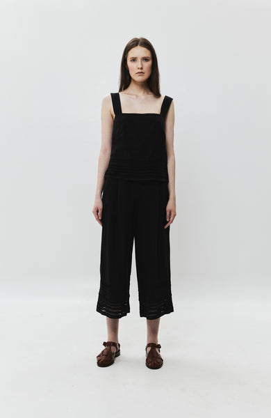 Embroidered linen wide-leg trousers