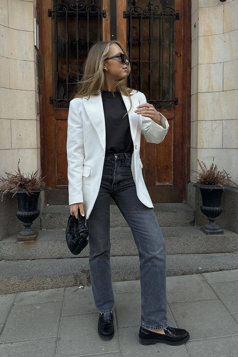 Oversized blazer and Straight-leg jeans