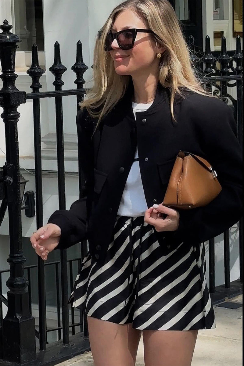 Cropped blazer SINE and Striped silk shorts