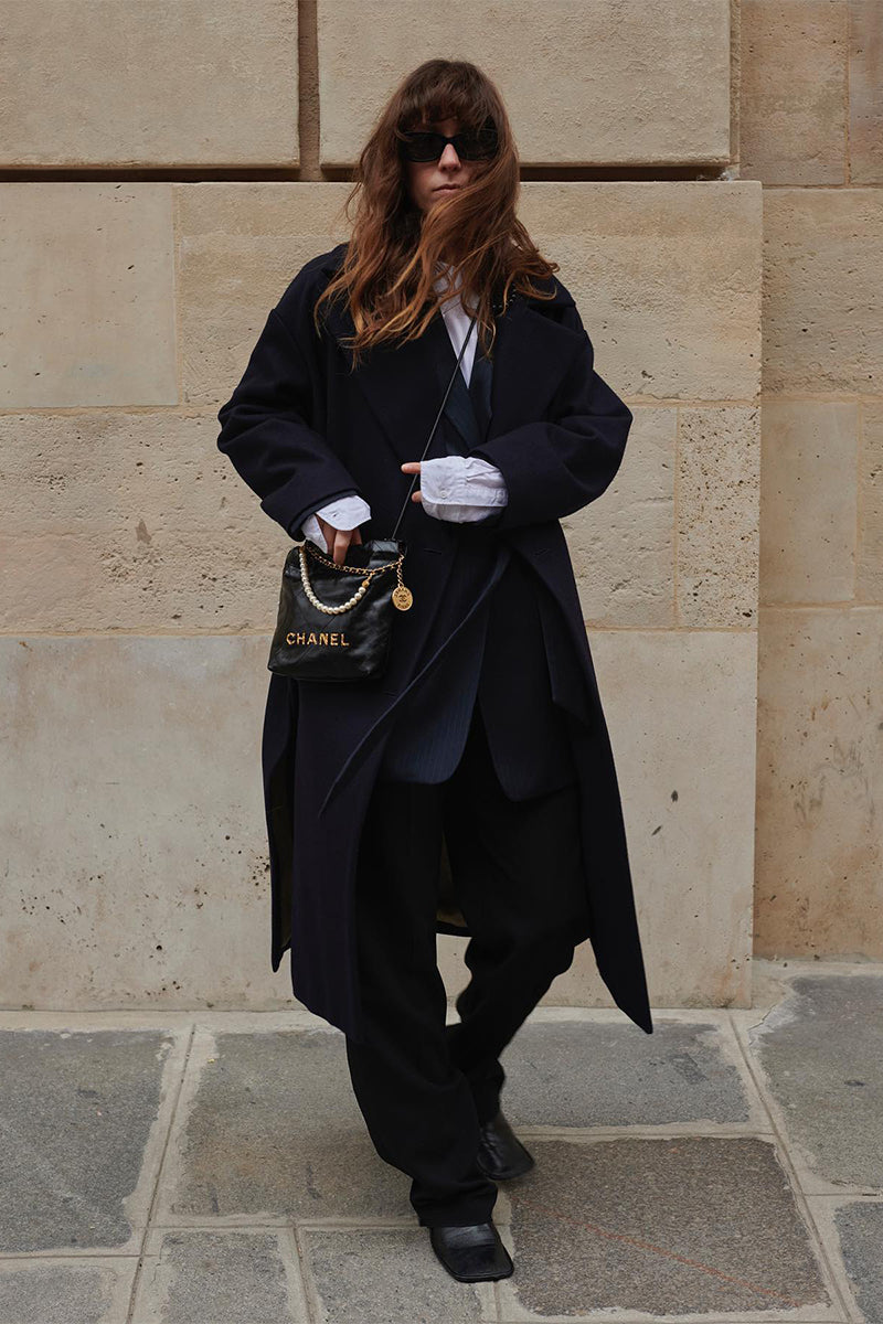 Double breasted wool coat and Highneck cashmere sweater HEIDI BLENDER