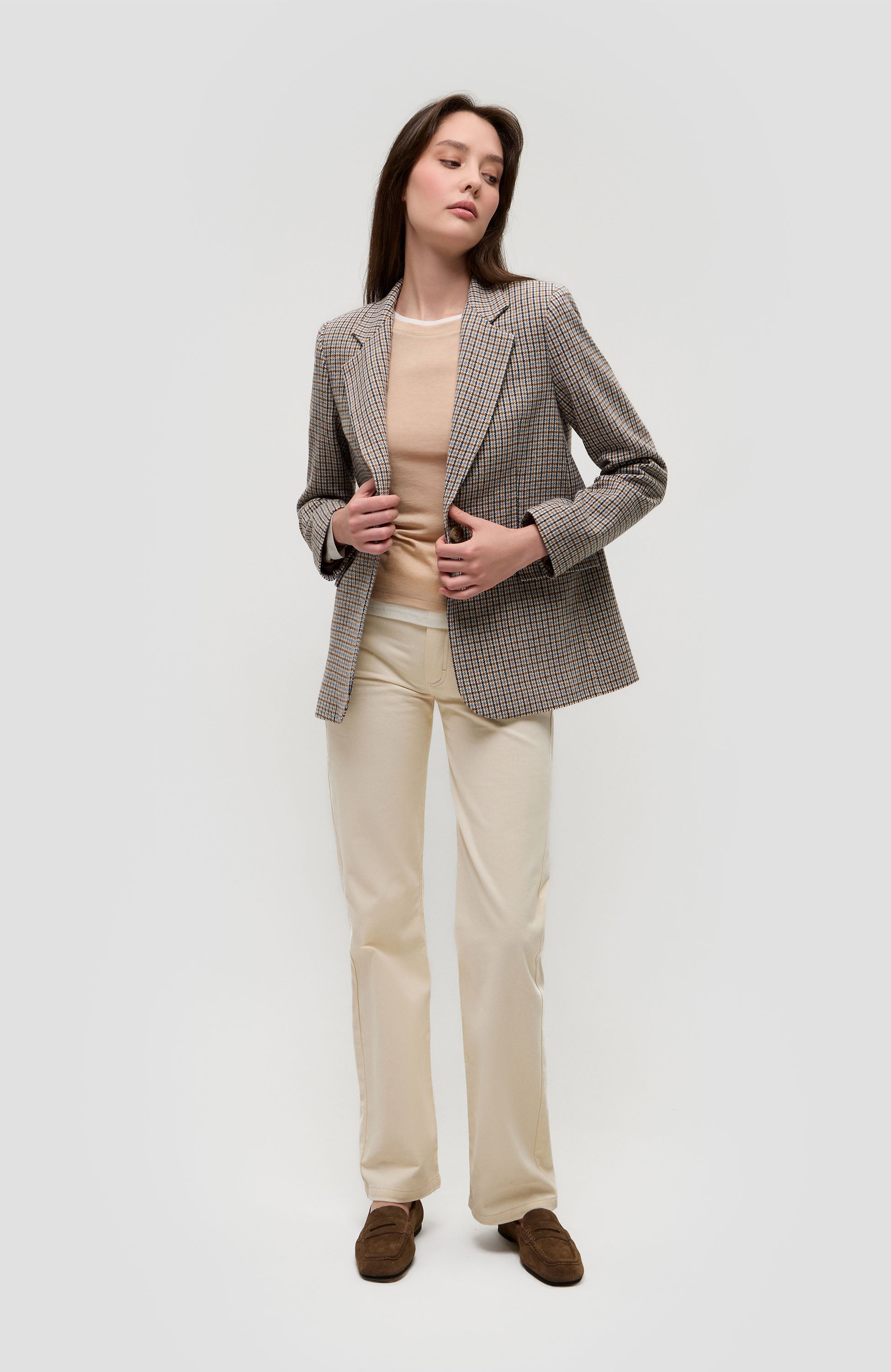 Beige brown Beige Houndstooth single-breasted blazer image 8