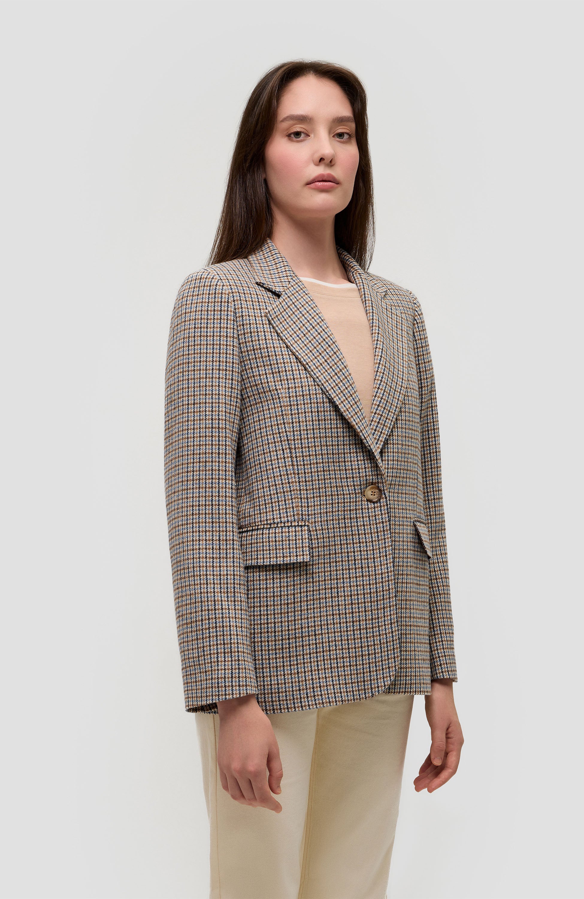 Beige brown Beige Houndstooth single-breasted blazer image 3