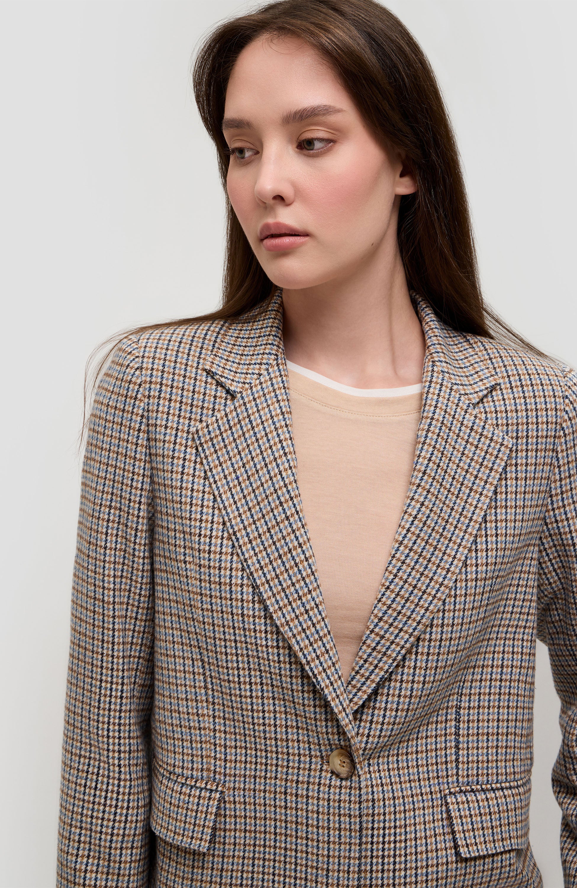 Beige brown Beige Houndstooth single-breasted blazer image 5