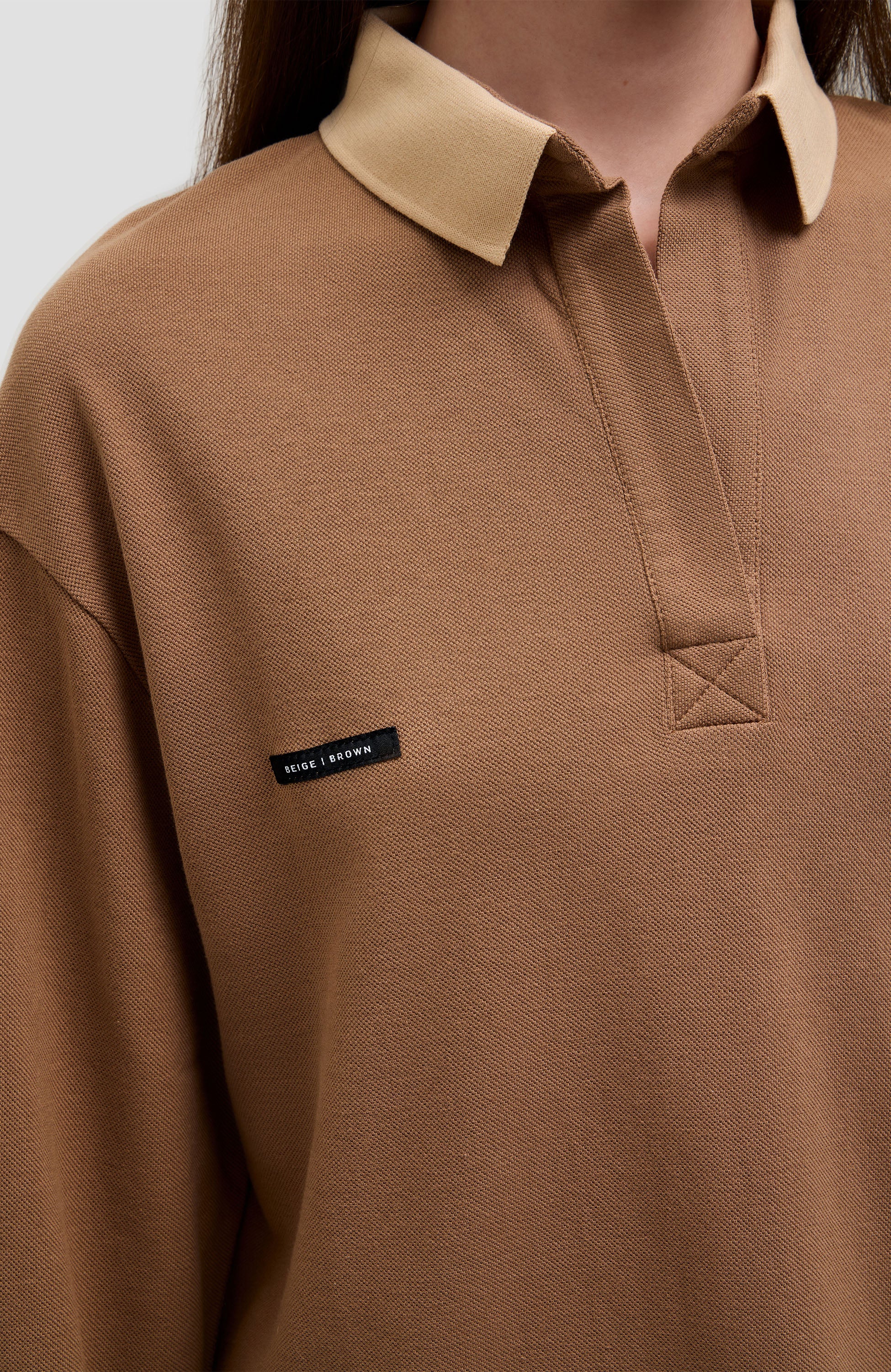 Beige brown Beige Pikkade varrukatega polo särk image 6