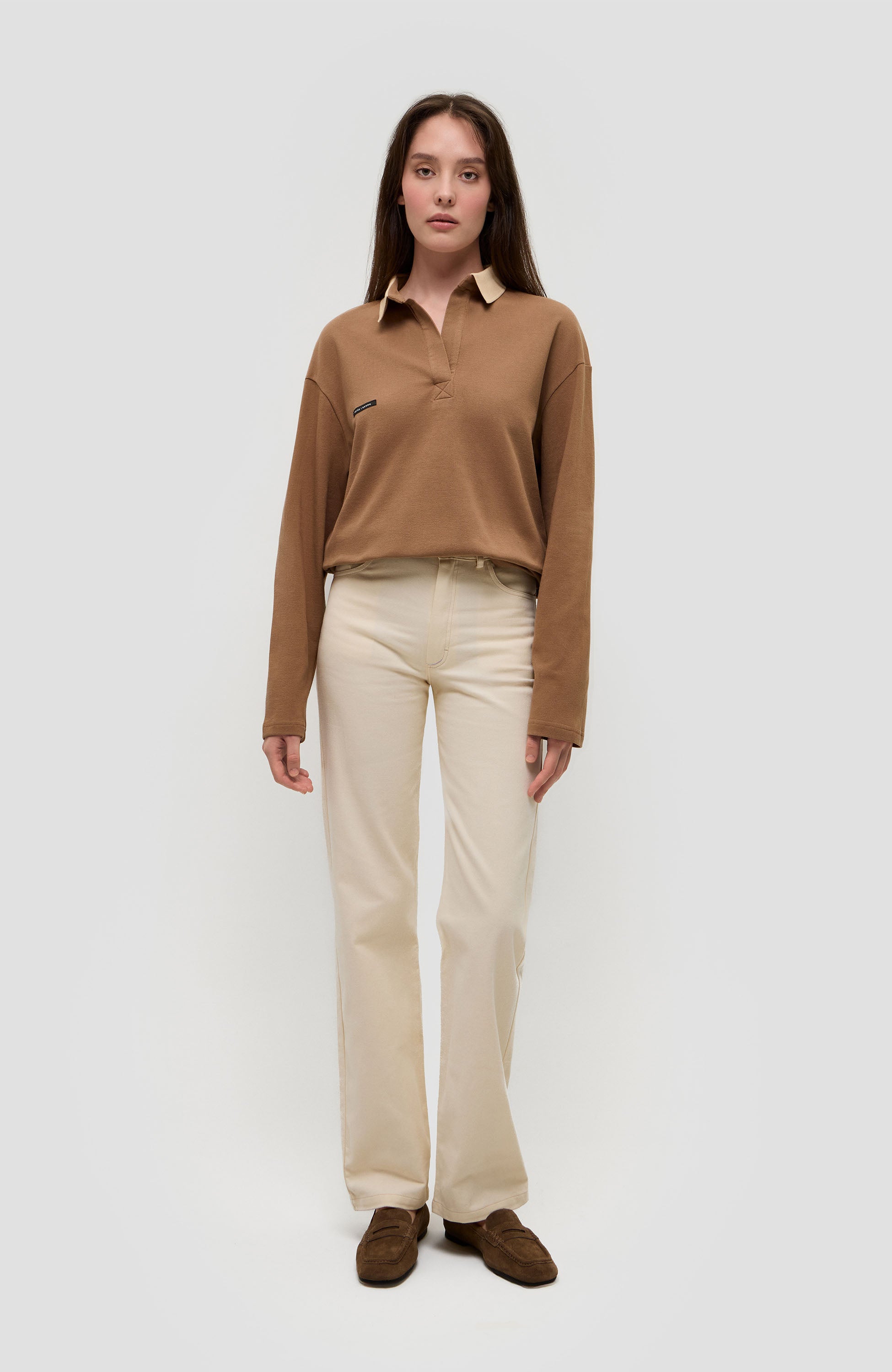 Beige brown Beige Pikkade varrukatega polo särk image 8