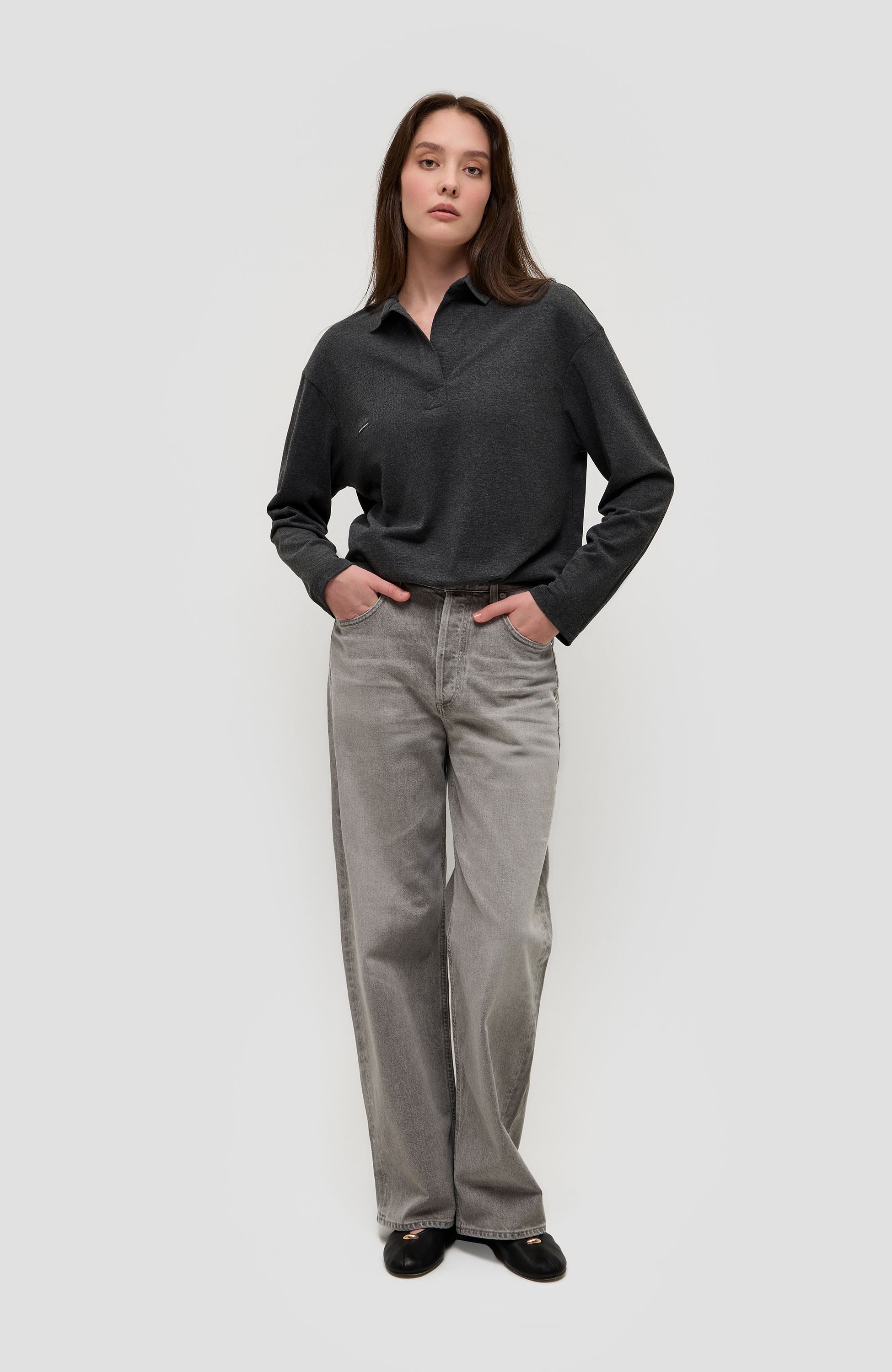 Beige brown Grey Pikkade varrukatega polo särk image 8