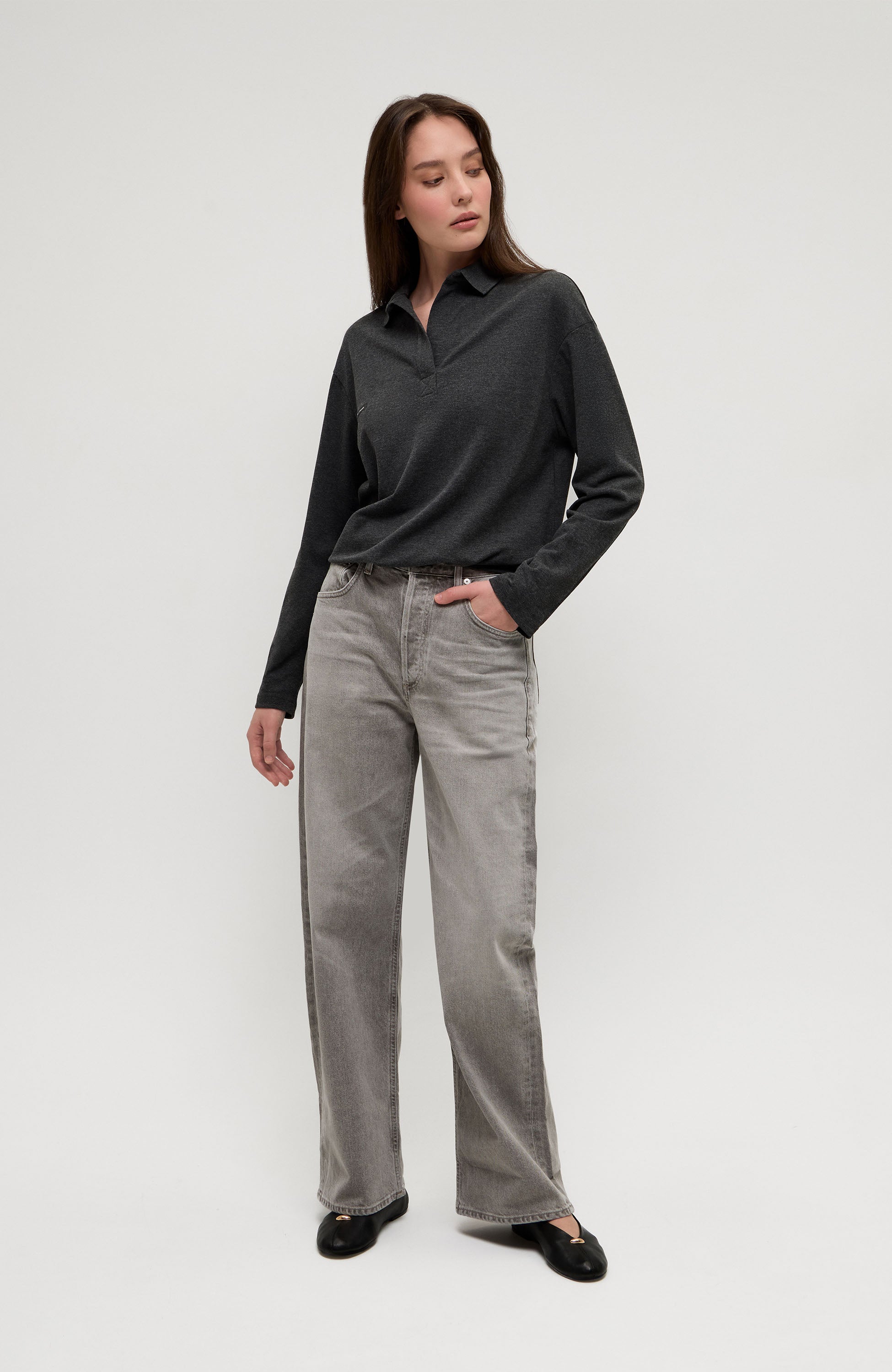 Beige brown Grey Pikkade varrukatega polo särk image 9