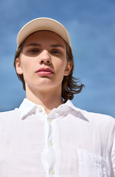 Short sleeve linen patch-pocket shirt