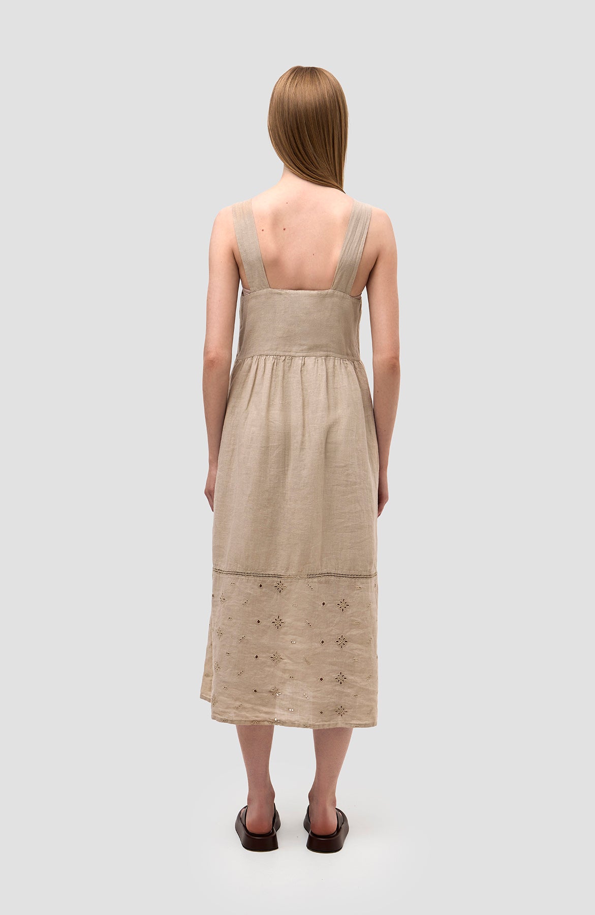 120% lino Beige Square-neck linen flared midi dress image 6