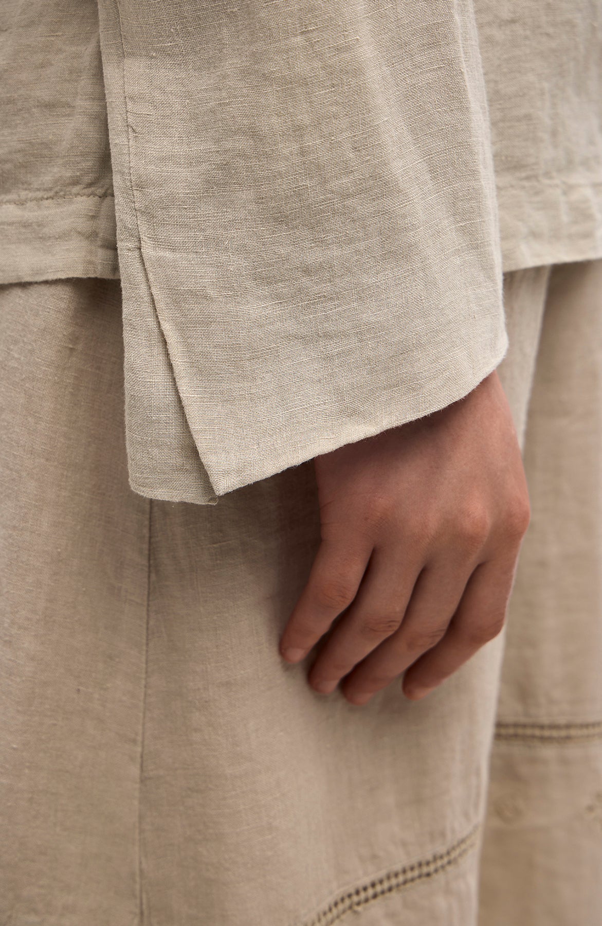 120% lino Beige Belt drawstring linen jacket image 7