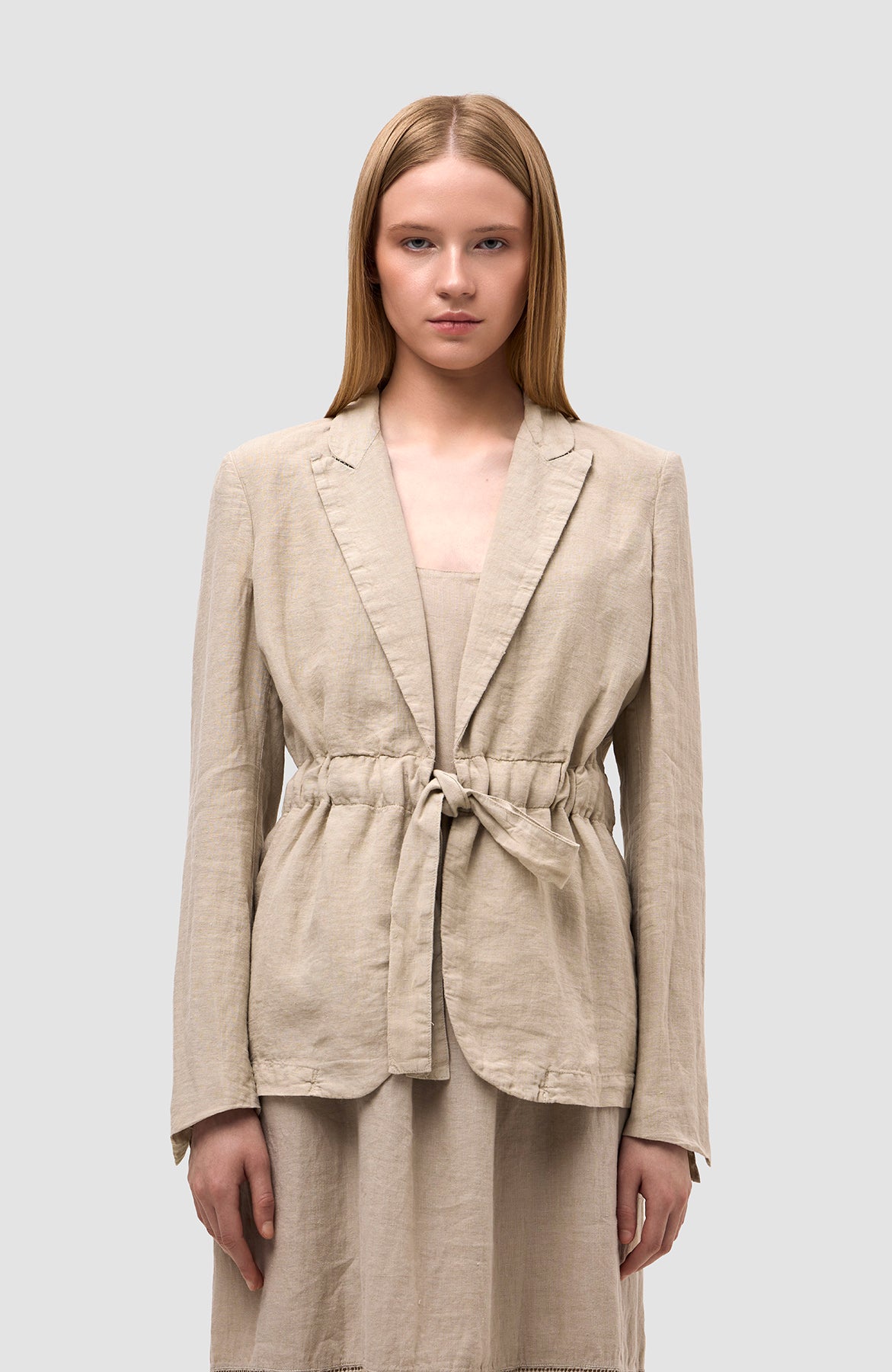 Belt drawstring linen jacket