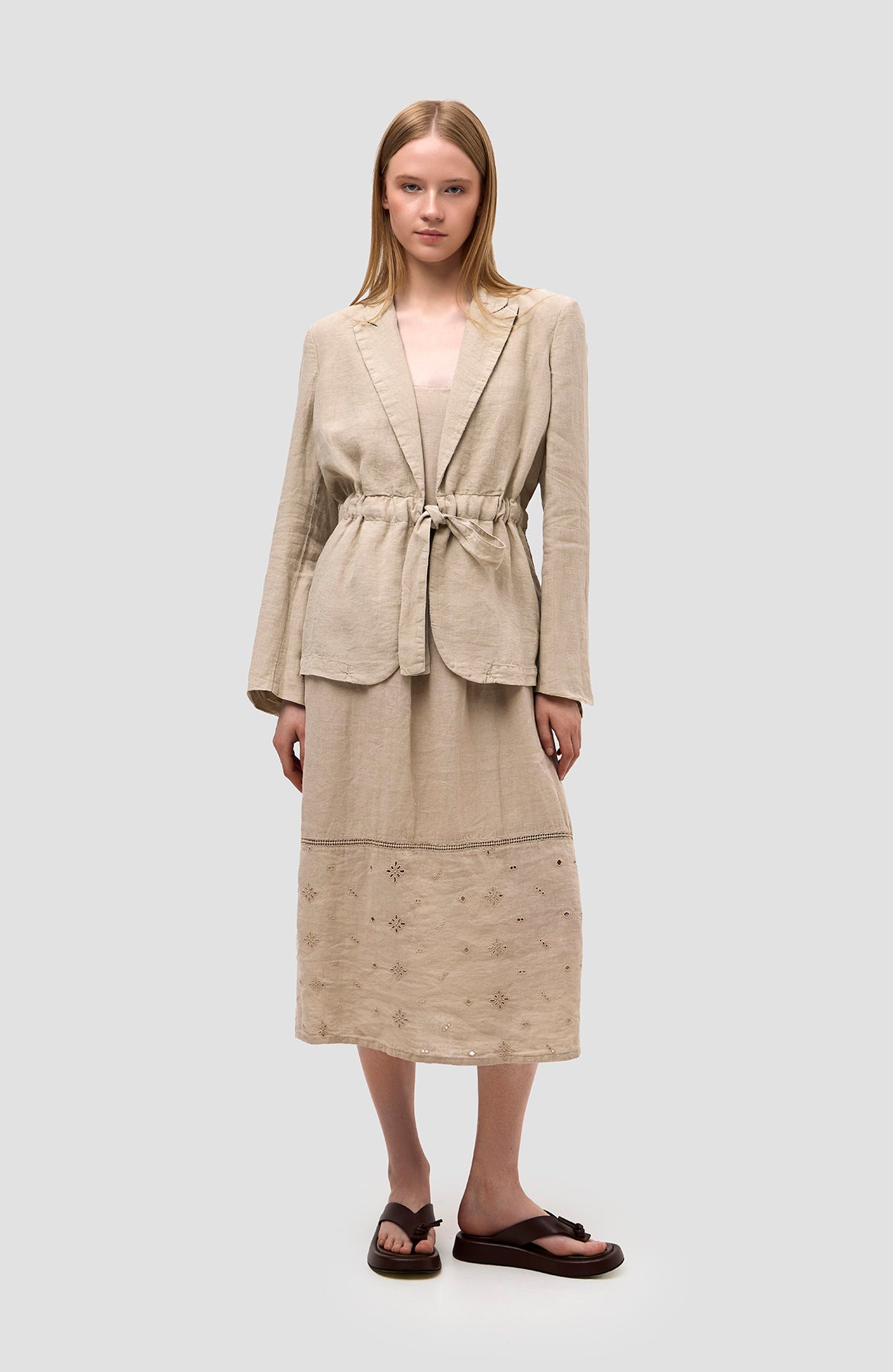 Belt drawstring linen jacket