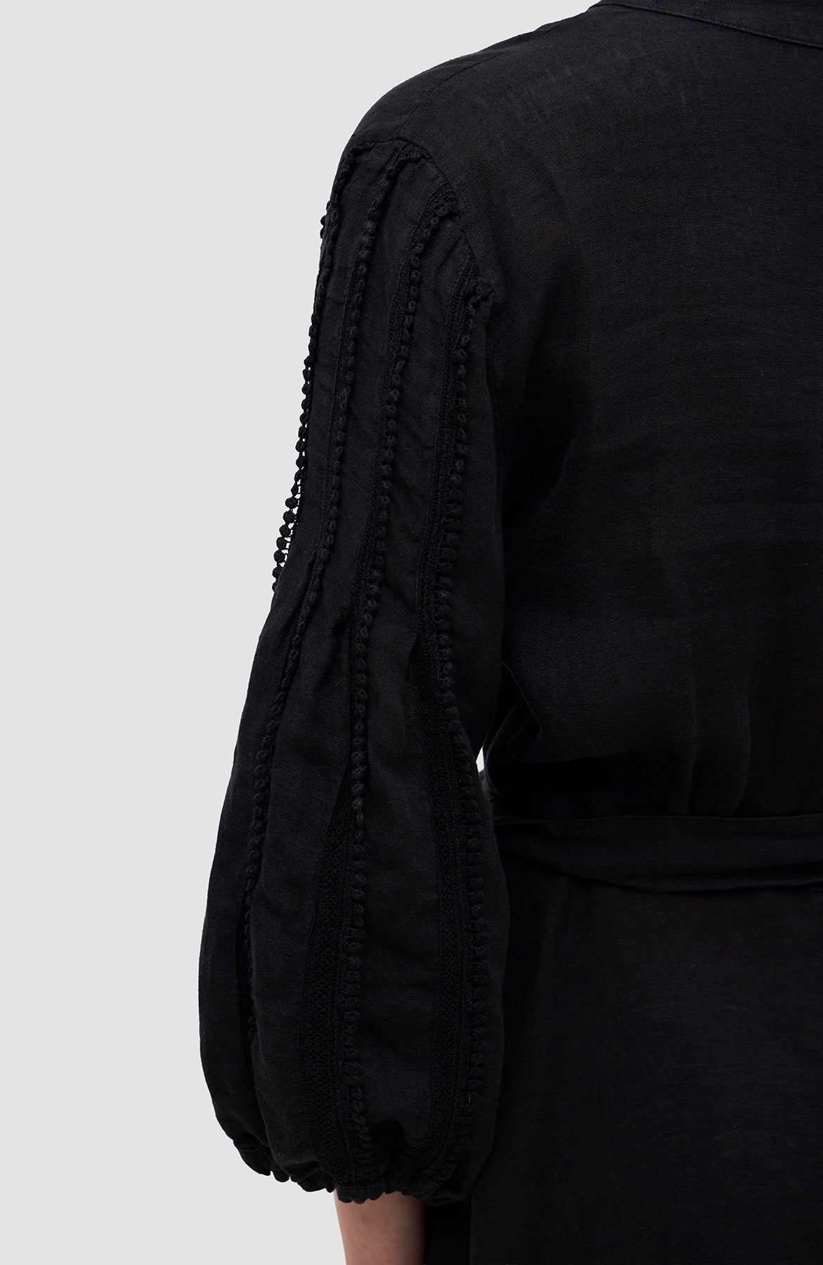 120% lino Black Embroidered linen puff-sleeve dress image 7
