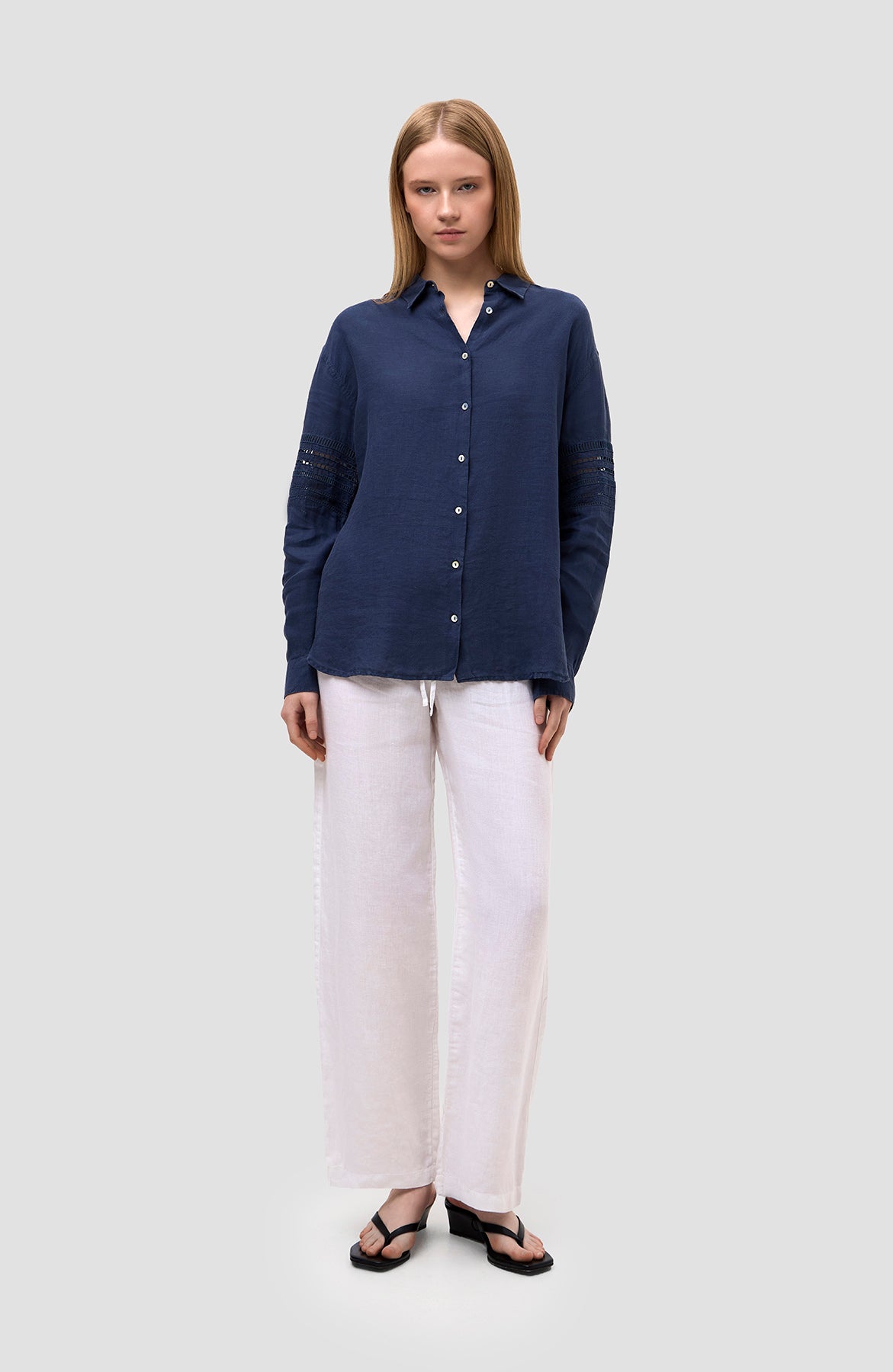 Long sleeve embroidered linen shirt