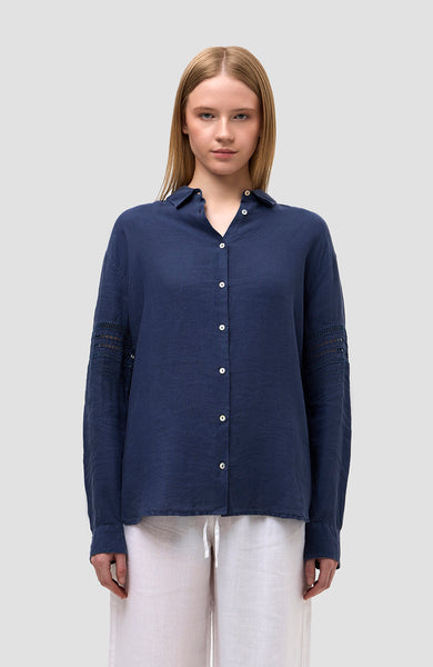 Long sleeve embroidered linen shirt