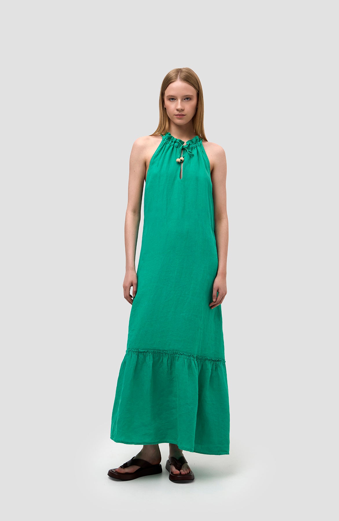 Halterneck linen maxi dress