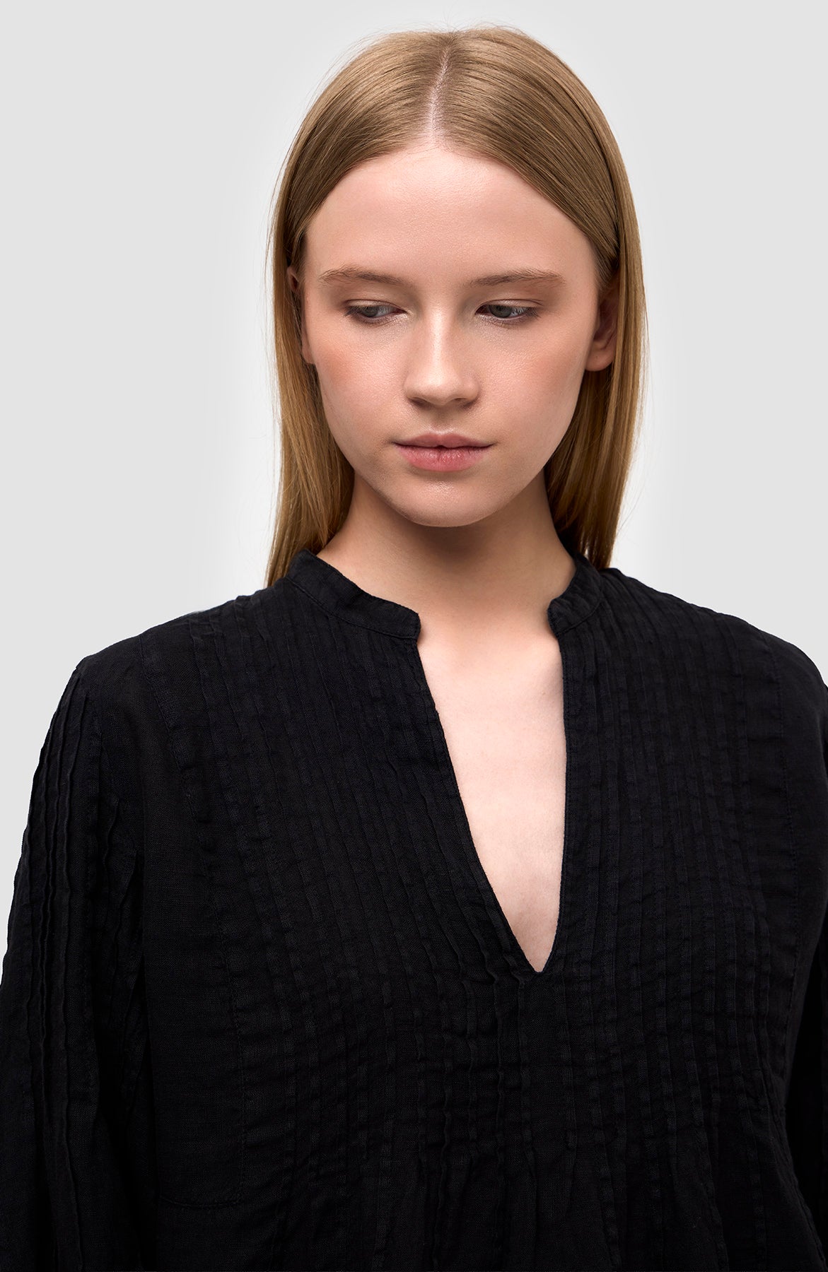 120% lino Black Puff-sleeve linen blouse image 5